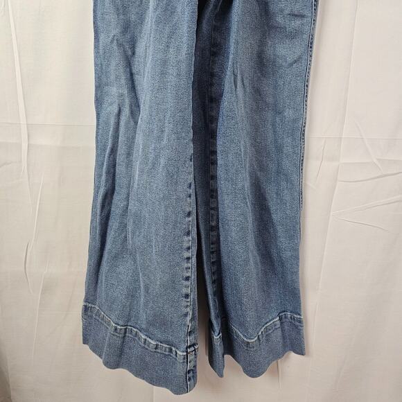 Free People Denim Wide Leg Overalls Womens Size 4 A Line Festival Boho Bib Tank - Picture 2 of 12